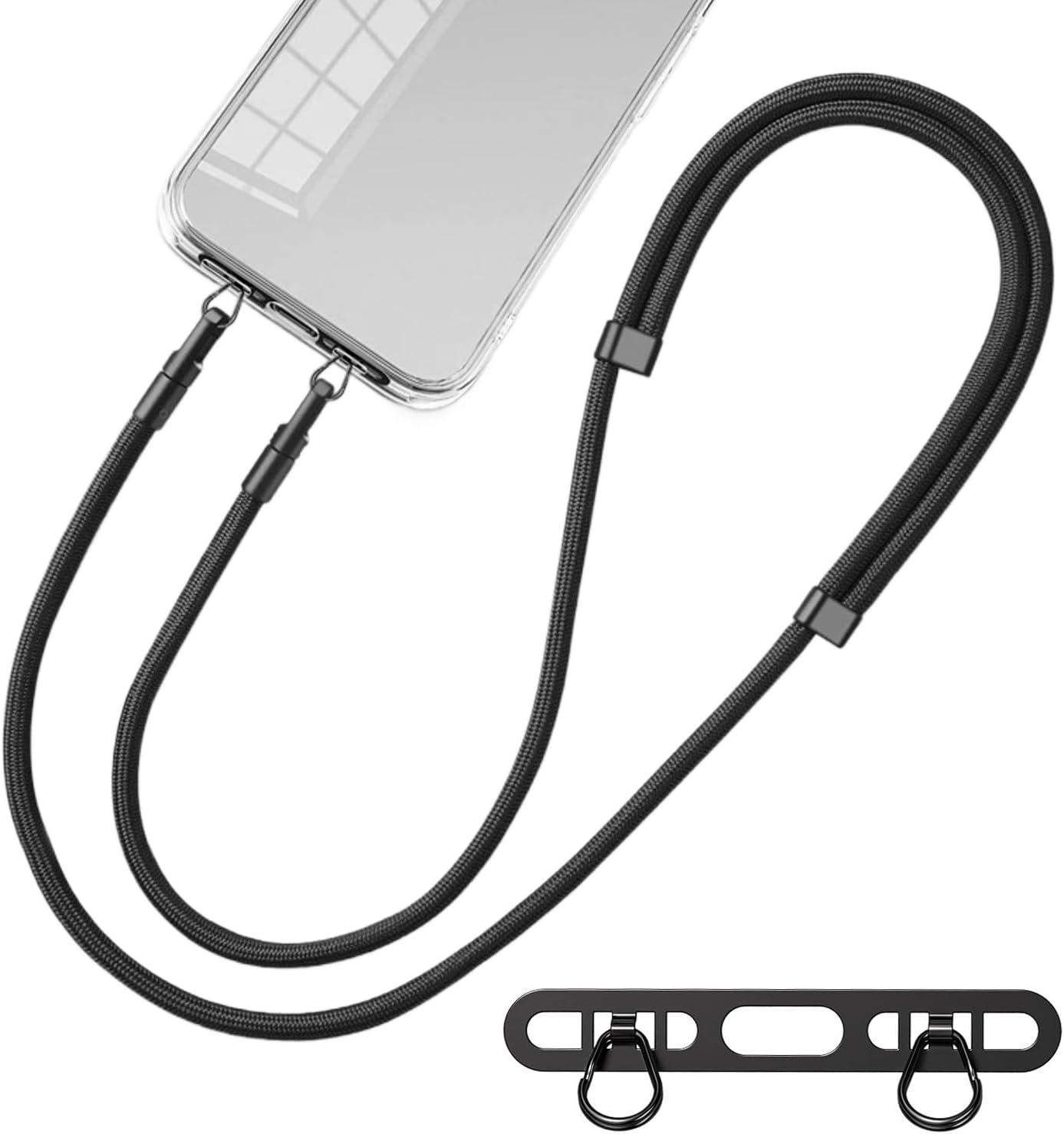 Crossbody Lanyard Neck Strap Case - 携帯電話ストラップ、アップグレードされたダブルバックルホールリング携帯電話ストラップパッチと調節可能なネックストラップ、残留物なし、接着剤なし