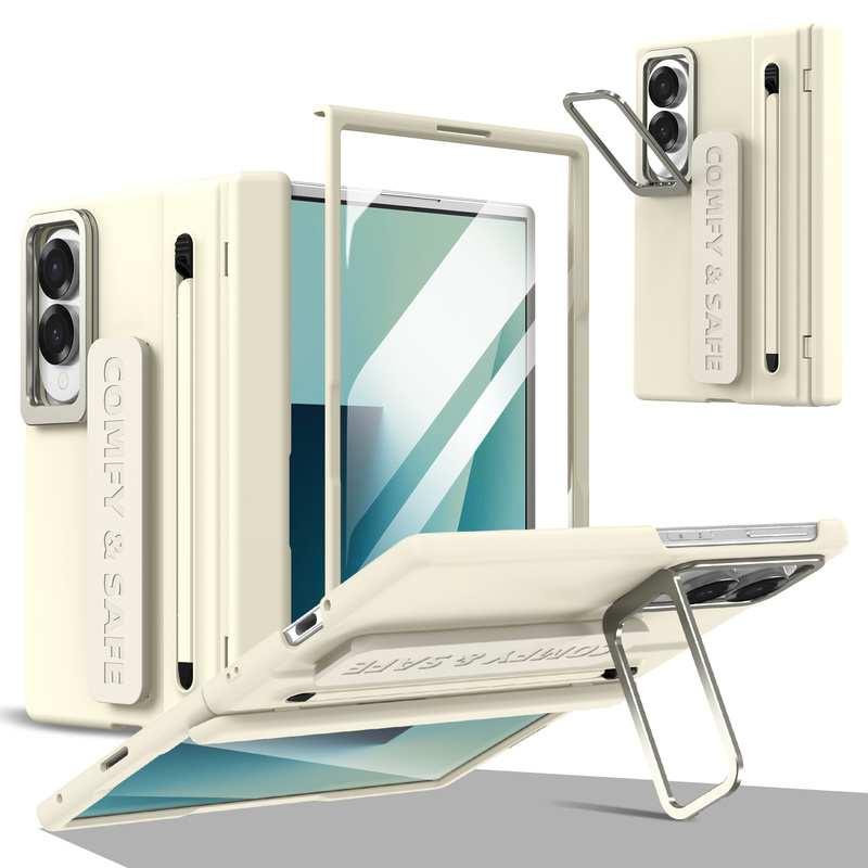 Screen Protectors - サムスンギャラクシーフォールド8ワイドZフォールド8ケース Sペンホルダー スタイラススクリーンプロテクター カメラスタンド リストバンド ヒンジ保護カバー
