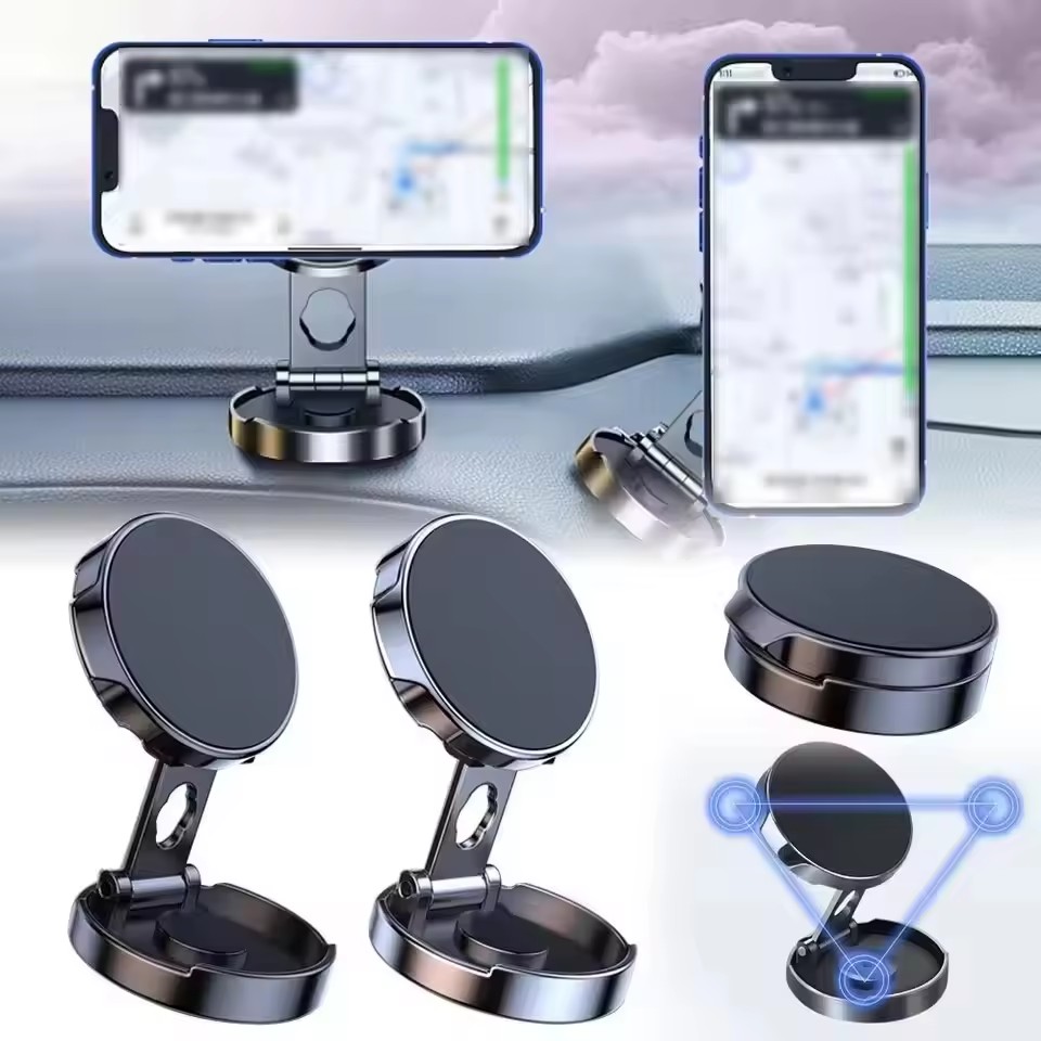 Phone Stands - 強力マグネット式携帯電話スタンド 720 ° 折りたたみ式丸型ブラケット車載ホルダー、ユニバーサル携帯電話用車載マウントホルダー