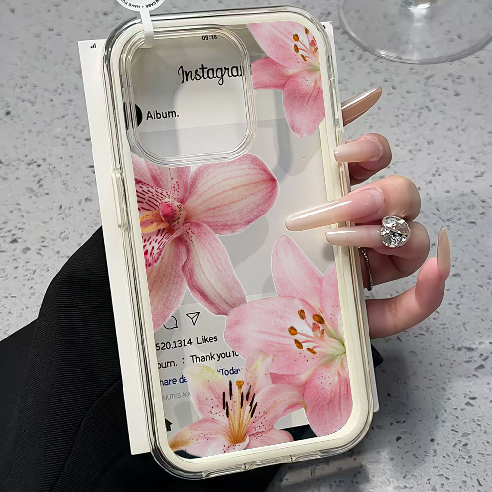 Clear Shockproof Bumper Case - ピンクのユリの花柄クリアスマホケース iPhone 17 11 12 14