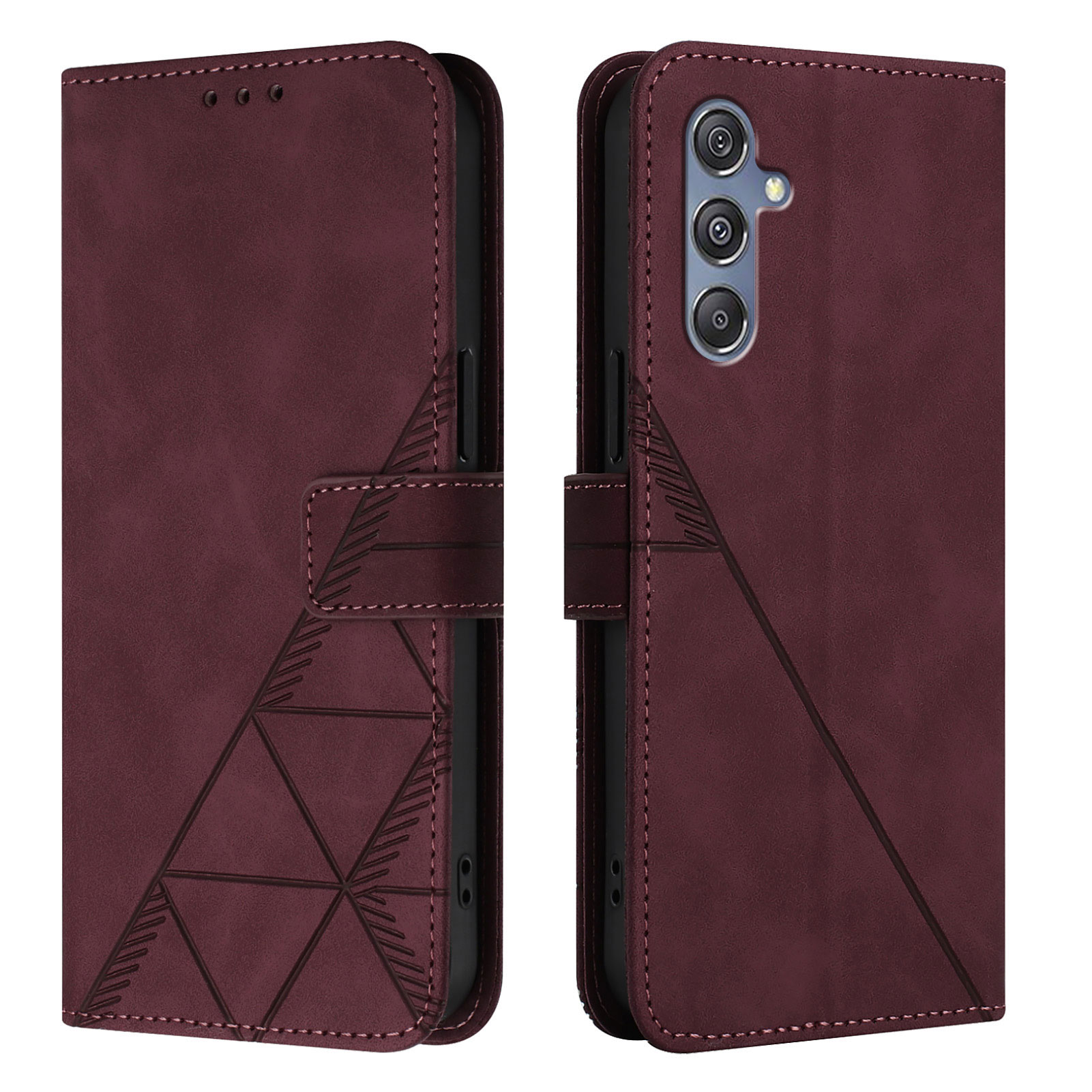 Leather Wallet Card Holder Phone Cover - Samsung Galaxy F62、F54、F42、F34、F23、F14、J7、J6、J5、J4 Plus、J3に対応した、カード収納ポケット付きのレザー製マグネット式フリップウォレットケース。