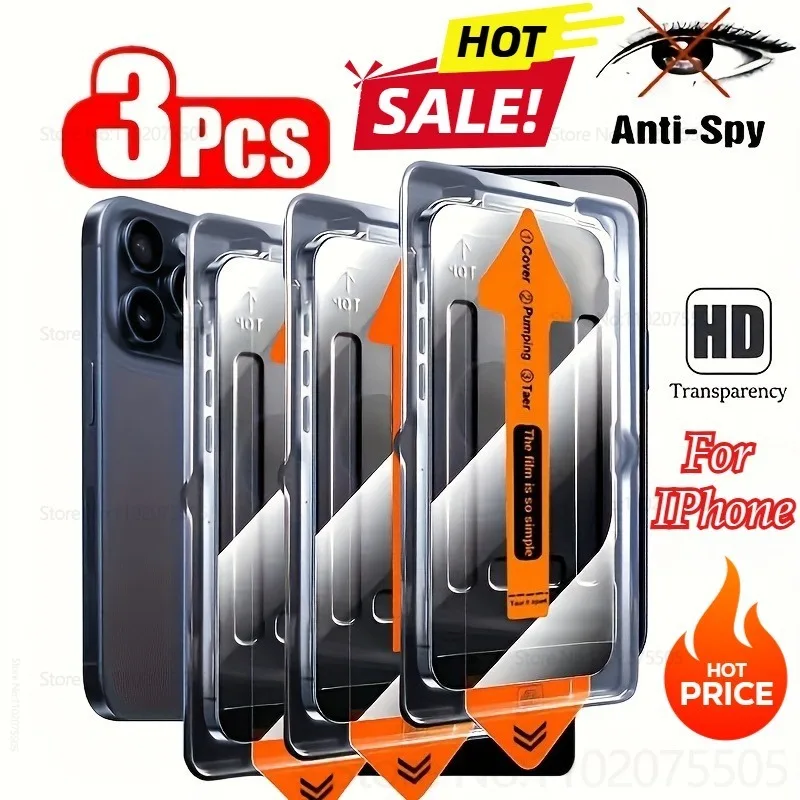 Anti Spy Privacy Glass Case - 3 個の覗き見防止/HD 防塵ケース強化ガラス IPhone 17/16/15/14/13/12 Pro