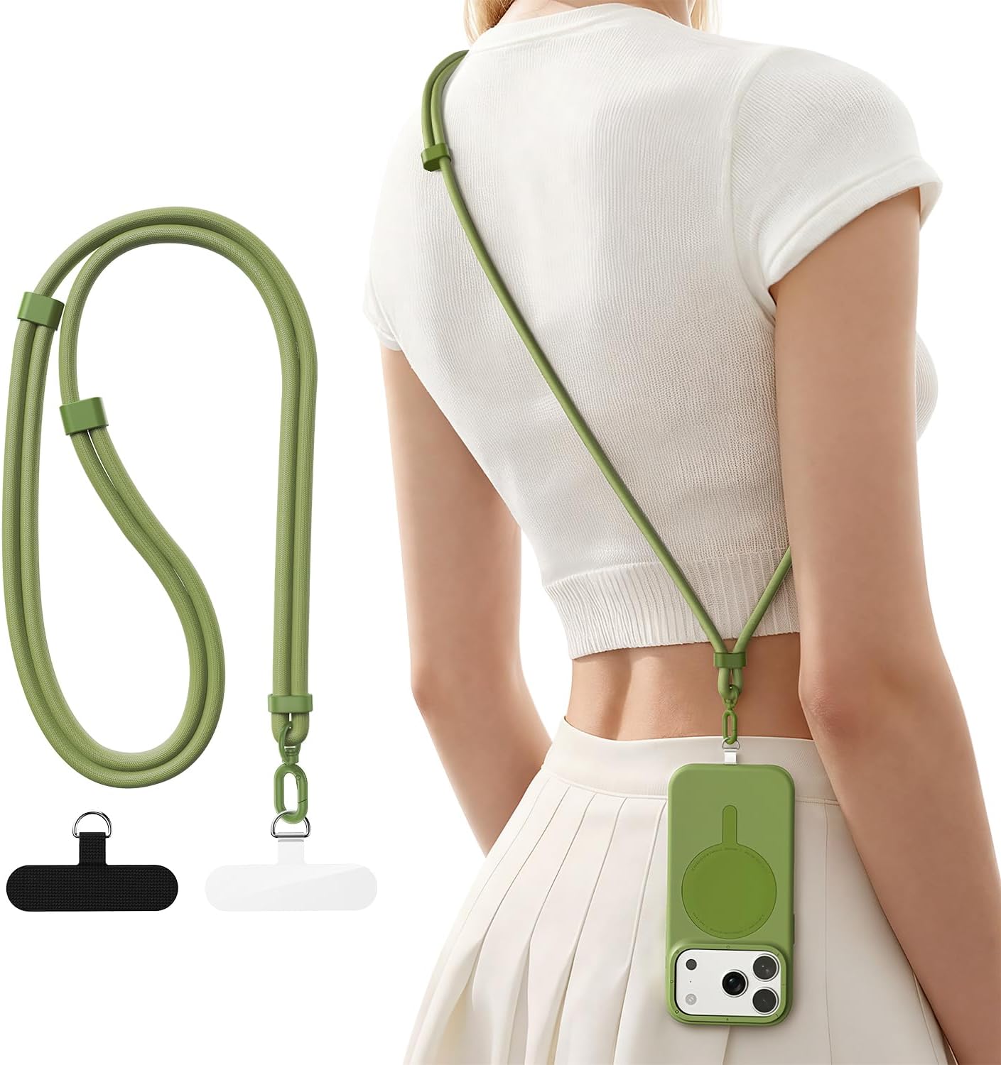 Crossbody Lanyard Neck Strap Case - スマホ用クロスボディストラップ、TPU製スマホタブ2個付き、調節可能な盗難防止ストラップ、ユニバーサルネックストラップ