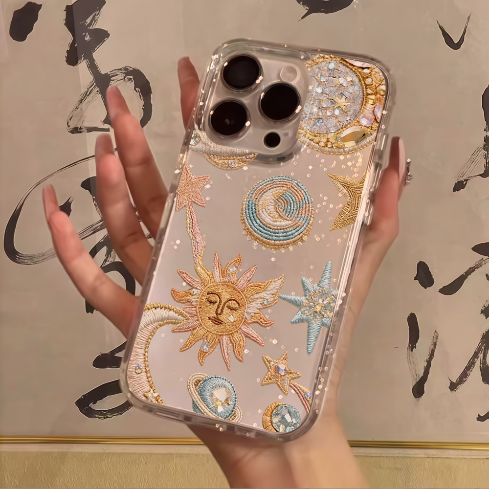 創造性あふれる星月クリアグリッターフォンケース iPhone - Clear Shockproof Bumper Case のレビューと価格