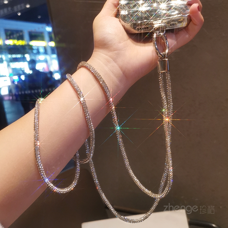 クロスボディフルダイヤモンドチェーン女性の携帯電話ストラップ - Crossbody Lanyard Neck Strap Case のレビューと価格