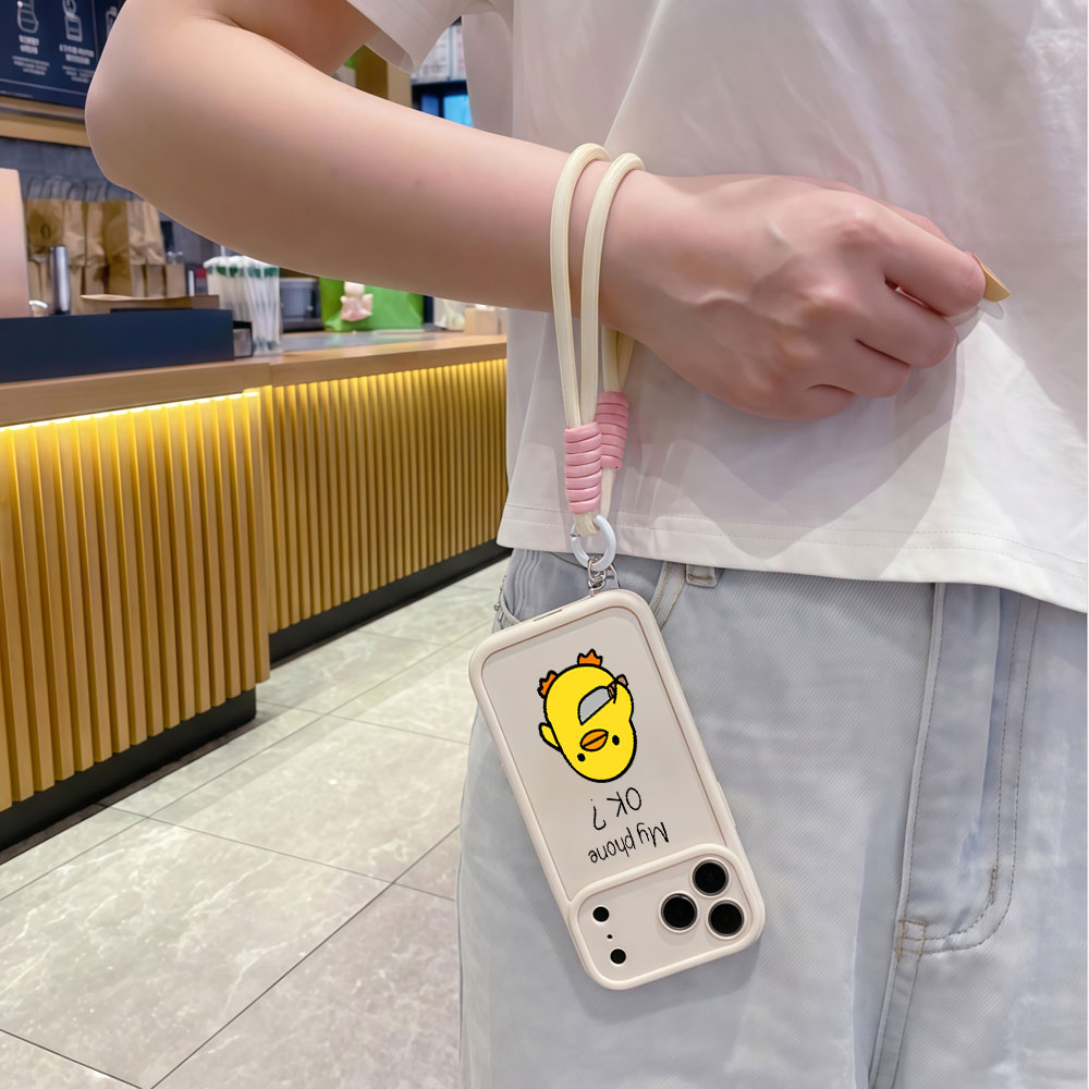 かわいい漫画のアヒルのリストストラップ付きスマホケース iP - Cute Cartoon Wrist Strap Silicone Case のレビューと価格