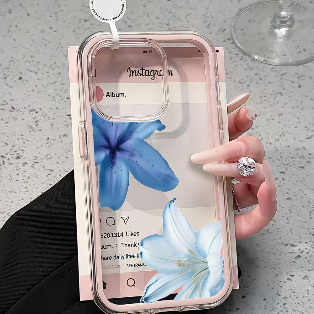 青いユリの花柄クリアスマホケース iPhone 17 13  - Clear Shockproof Bumper Case のレビューと価格
