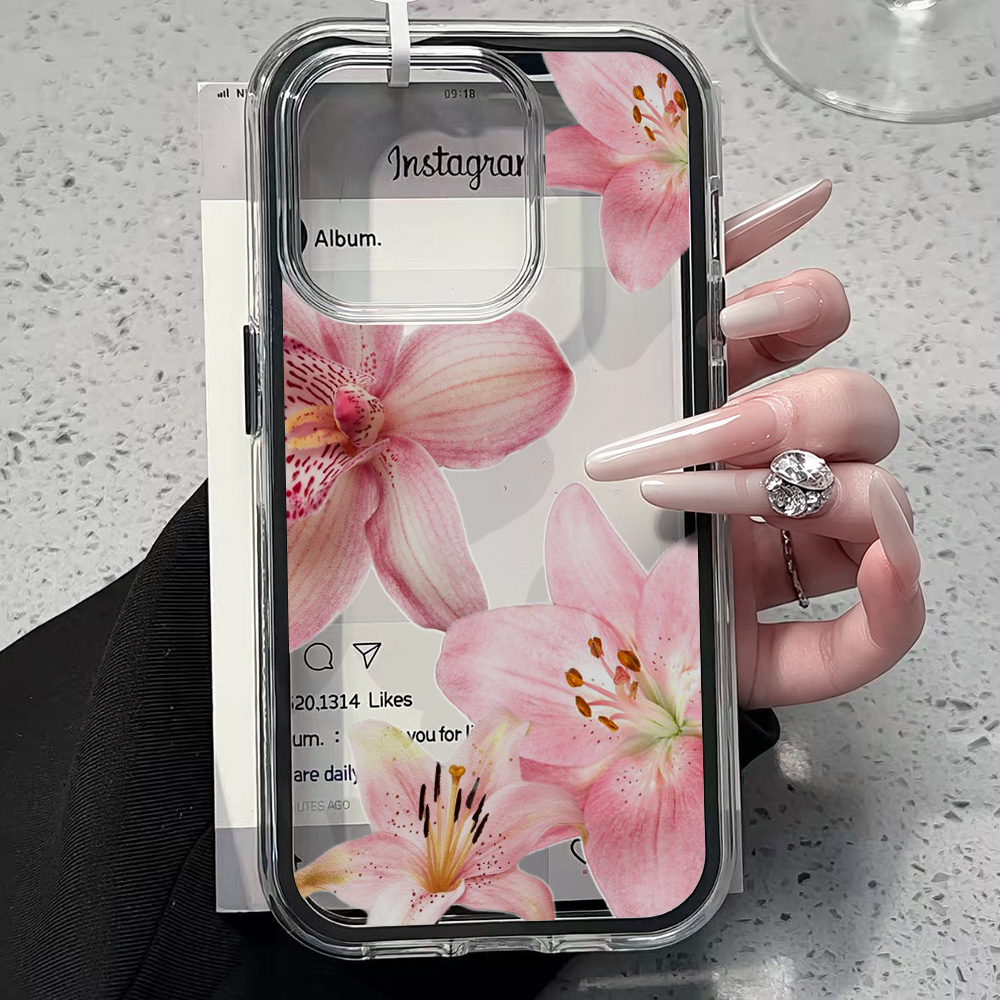 ピンクのユリの花柄クリアスマホケース iPhone 17 1 - Clear Shockproof Bumper Case のレビューと価格