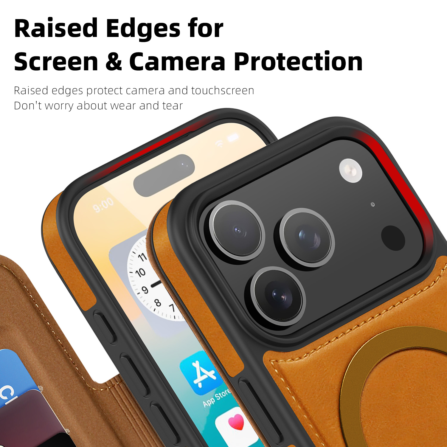 高級マグネット式フリップレザーウォレット、iPhone 16 - Leather Wallet Card Holder Phone Cover のレビューと価格