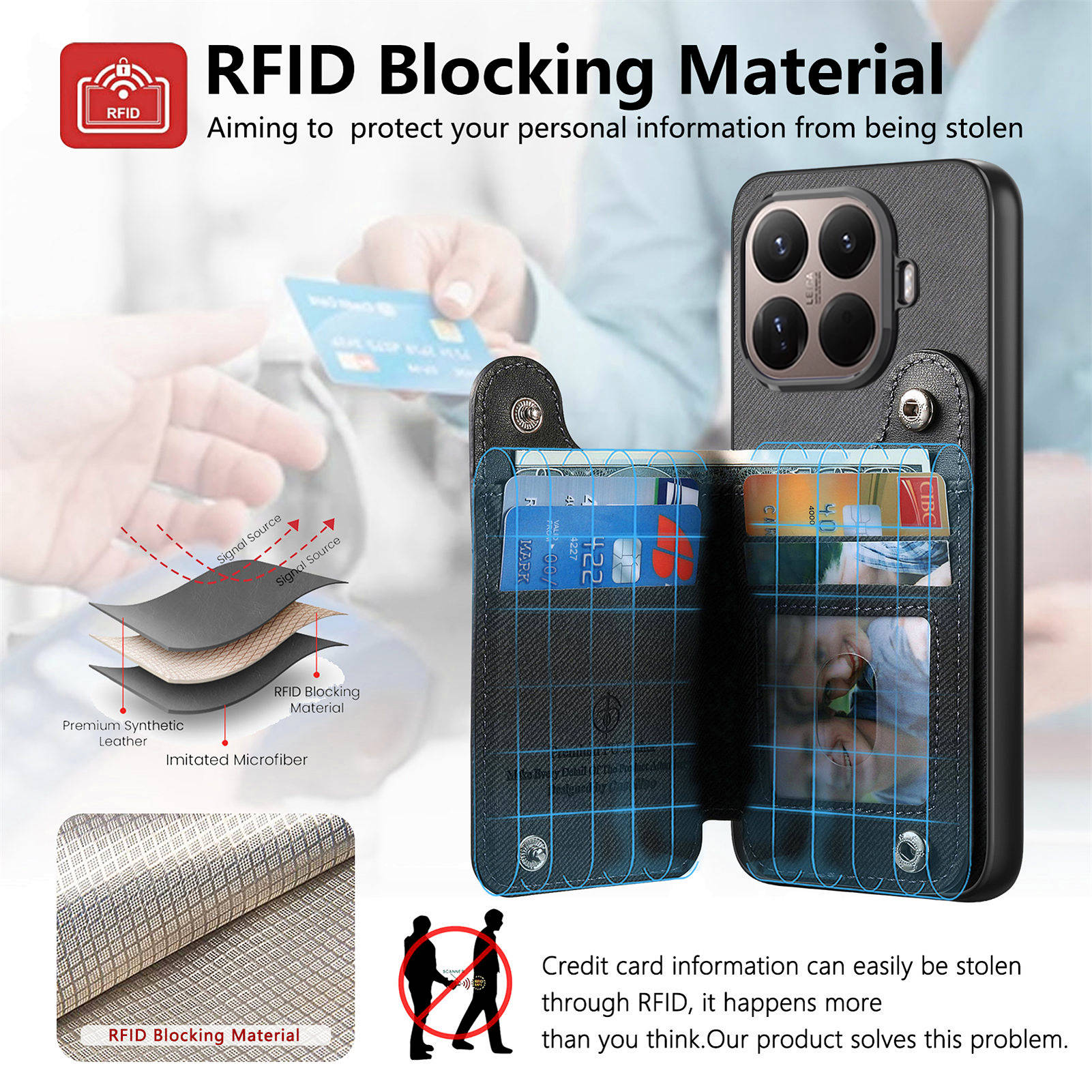 RFID リストストラップジッパーウォレットレザーカードホル - Leather Wallet Card Holder Phone Cover のレビューと価格